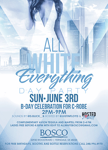 "ALL WHITE EVERYTHING" Sun JUNE 3rd AT BOSCO LOUNGE poster
